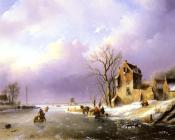 扬 雅各布 柯恩拉德 施普勒 : Winter landscape With Figures On A Frozen River